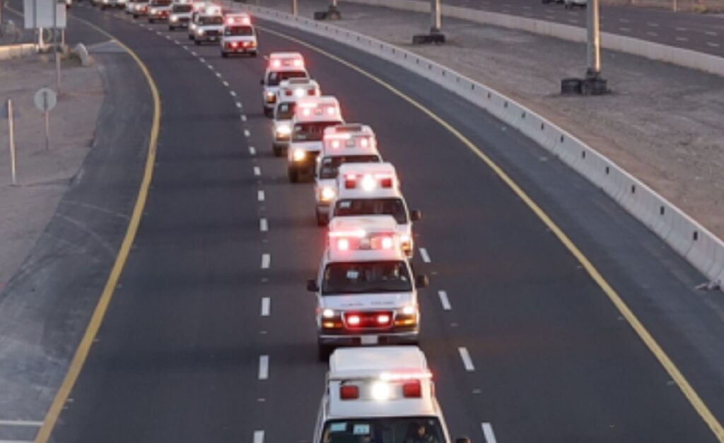 Ambulance moving Pilgrims