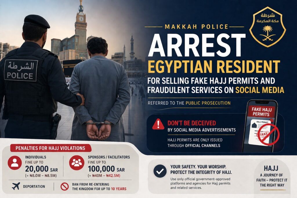 Saudi Police Arrest Egyptian Resident for Selling Fake Hajj Permit